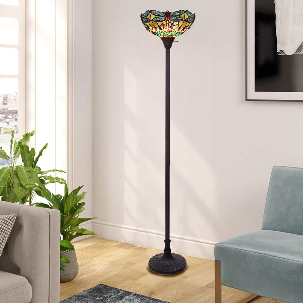 CHLOE Lighting EMPRESS Tiffany-style Dark Bronze 1 Light Torchiere Lamp 14" Shade. Picture 5