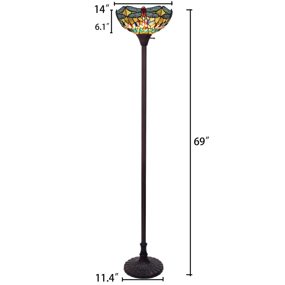 CHLOE Lighting EMPRESS Tiffany-style Dark Bronze 1 Light Torchiere Lamp 14" Shade. Picture 6
