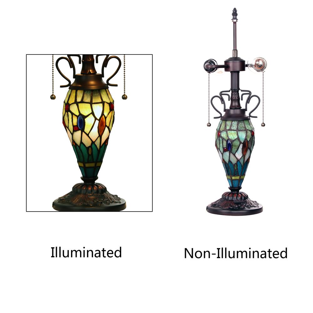 CHLOE Lighting EMPRESS Tiffany - style Dark Bronze 3 Light Double Lit Table Lamp 16" Shade. Picture 5