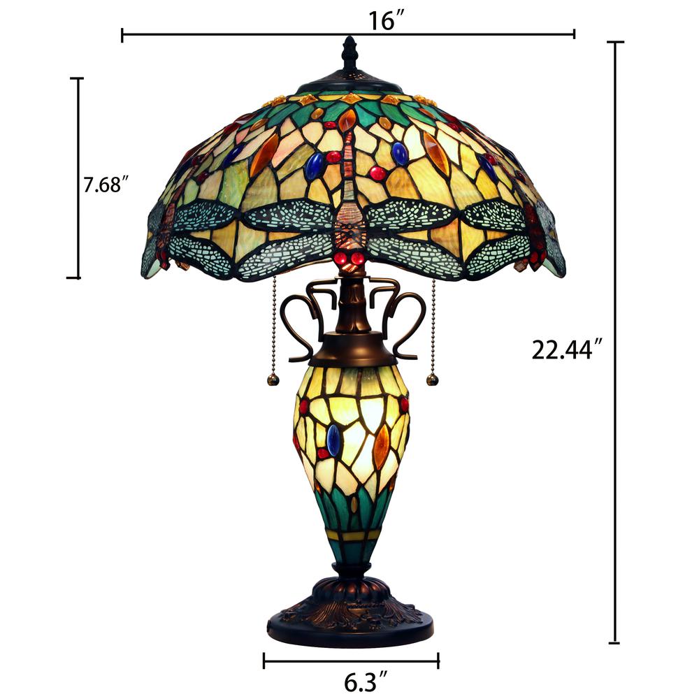CHLOE Lighting EMPRESS Tiffany - style Dark Bronze 3 Light Double Lit Table Lamp 16" Shade. Picture 7
