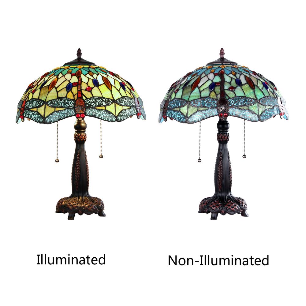 CHLOE Lighting EMPRESS Dragonfly Tiffany-style Dark Bronze 2 Light Table Lamp 16" Wide. Picture 5