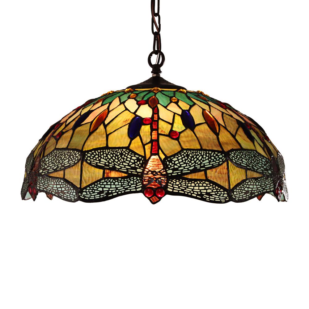 CHLOE Lighting EMPRESS Tiffany - style Blackish Bronze 3 Light Hanging Pendant 18" Wide. Picture 1
