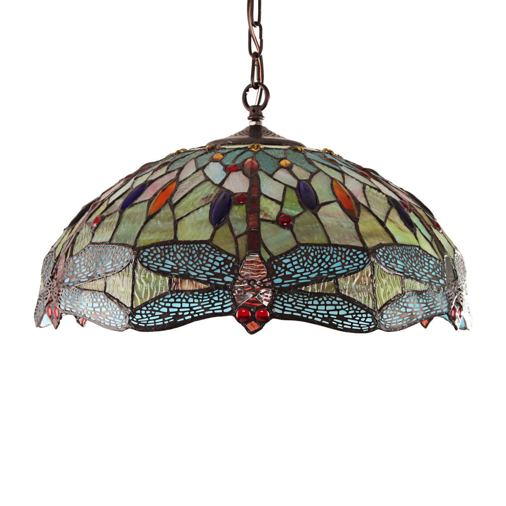 CHLOE Lighting EMPRESS Tiffany - style Blackish Bronze 3 Light Hanging Pendant 18" Wide. Picture 2