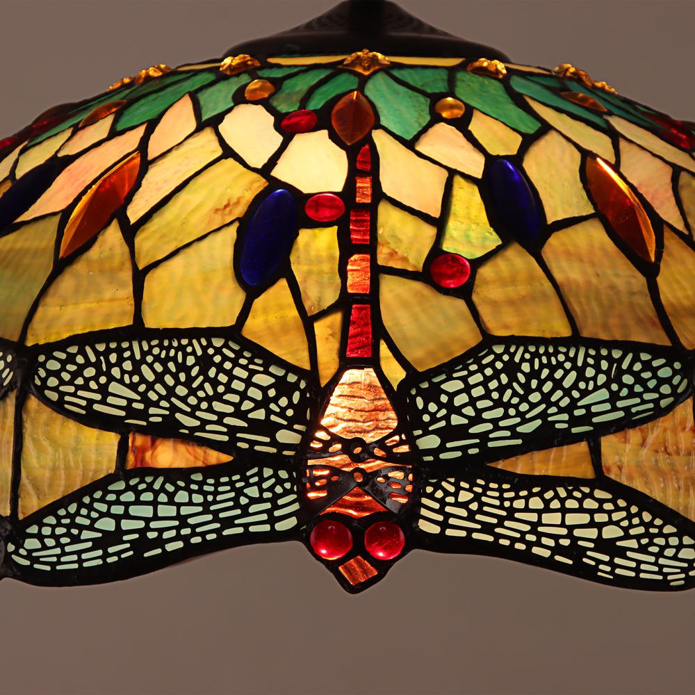 CHLOE Lighting EMPRESS Tiffany - style Blackish Bronze 3 Light Hanging Pendant 18" Wide. Picture 3