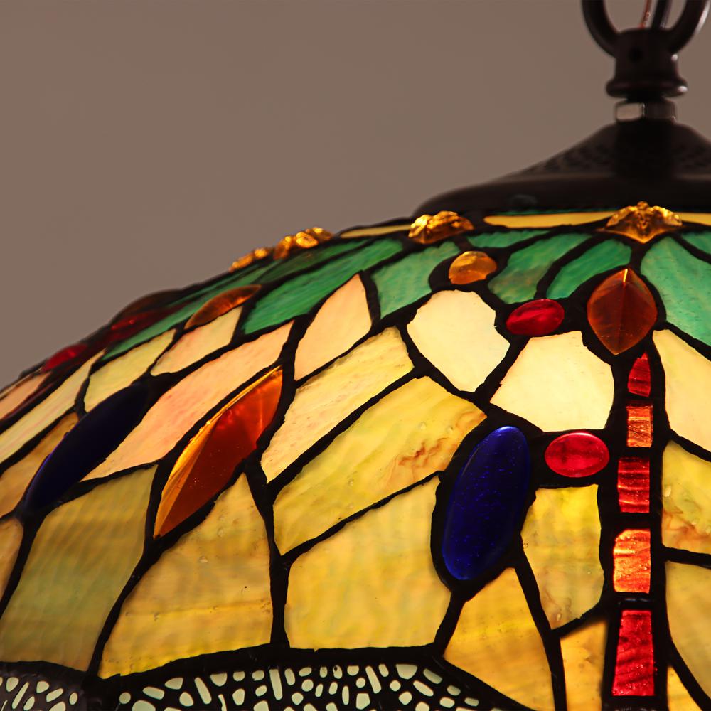 CHLOE Lighting EMPRESS Tiffany - style Blackish Bronze 3 Light Hanging Pendant 18" Wide. Picture 4