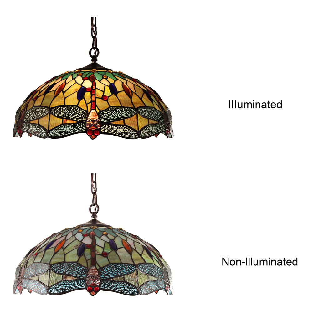 CHLOE Lighting EMPRESS Tiffany - style Blackish Bronze 3 Light Hanging Pendant 18" Wide. Picture 5