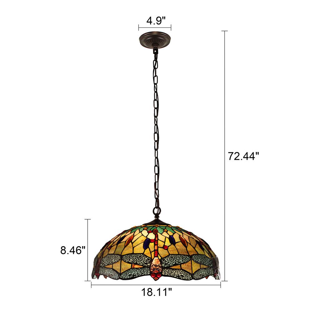 CHLOE Lighting EMPRESS Tiffany - style Blackish Bronze 3 Light Hanging Pendant 18" Wide. Picture 7