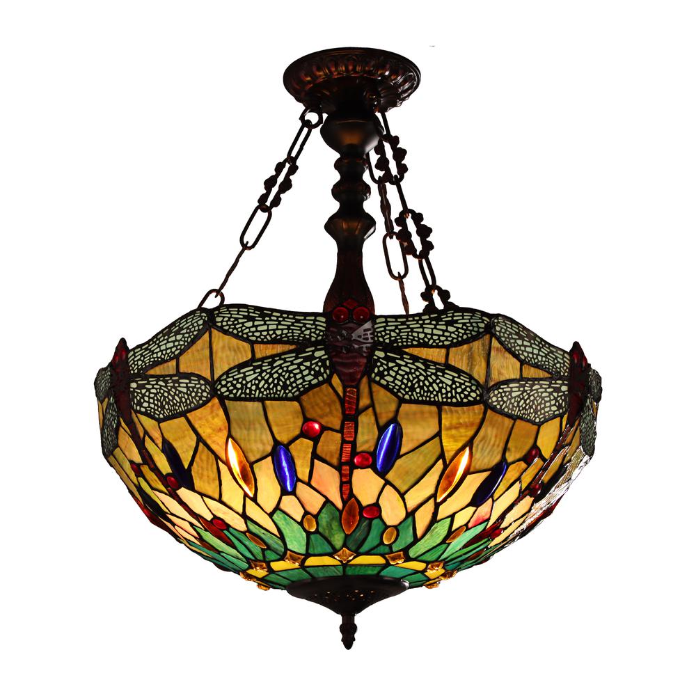 CHLOE-Lighting EMPRESS Tiffany-style Blackish Bronze 3 Light Hanging Pendant 18" Wide. Picture 1