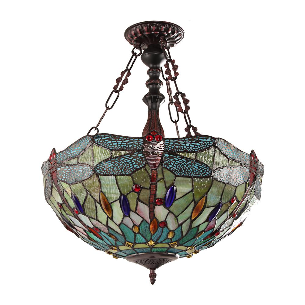 CHLOE-Lighting EMPRESS Tiffany-style Blackish Bronze 3 Light Hanging Pendant 18" Wide. Picture 3
