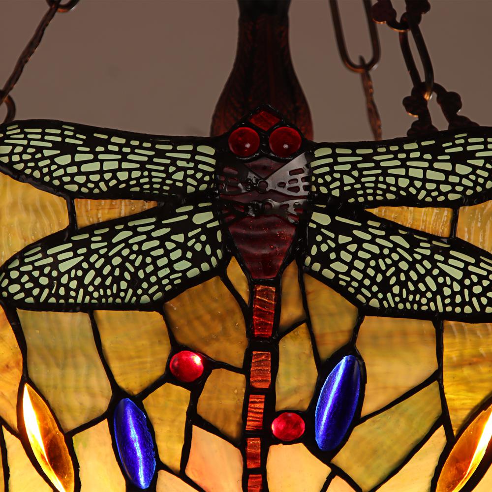 CHLOE-Lighting EMPRESS Tiffany-style Blackish Bronze 3 Light Hanging Pendant 18" Wide. Picture 4