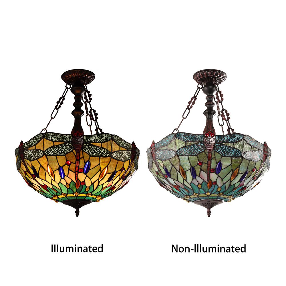 CHLOE-Lighting EMPRESS Tiffany-style Blackish Bronze 3 Light Hanging Pendant 18" Wide. Picture 6