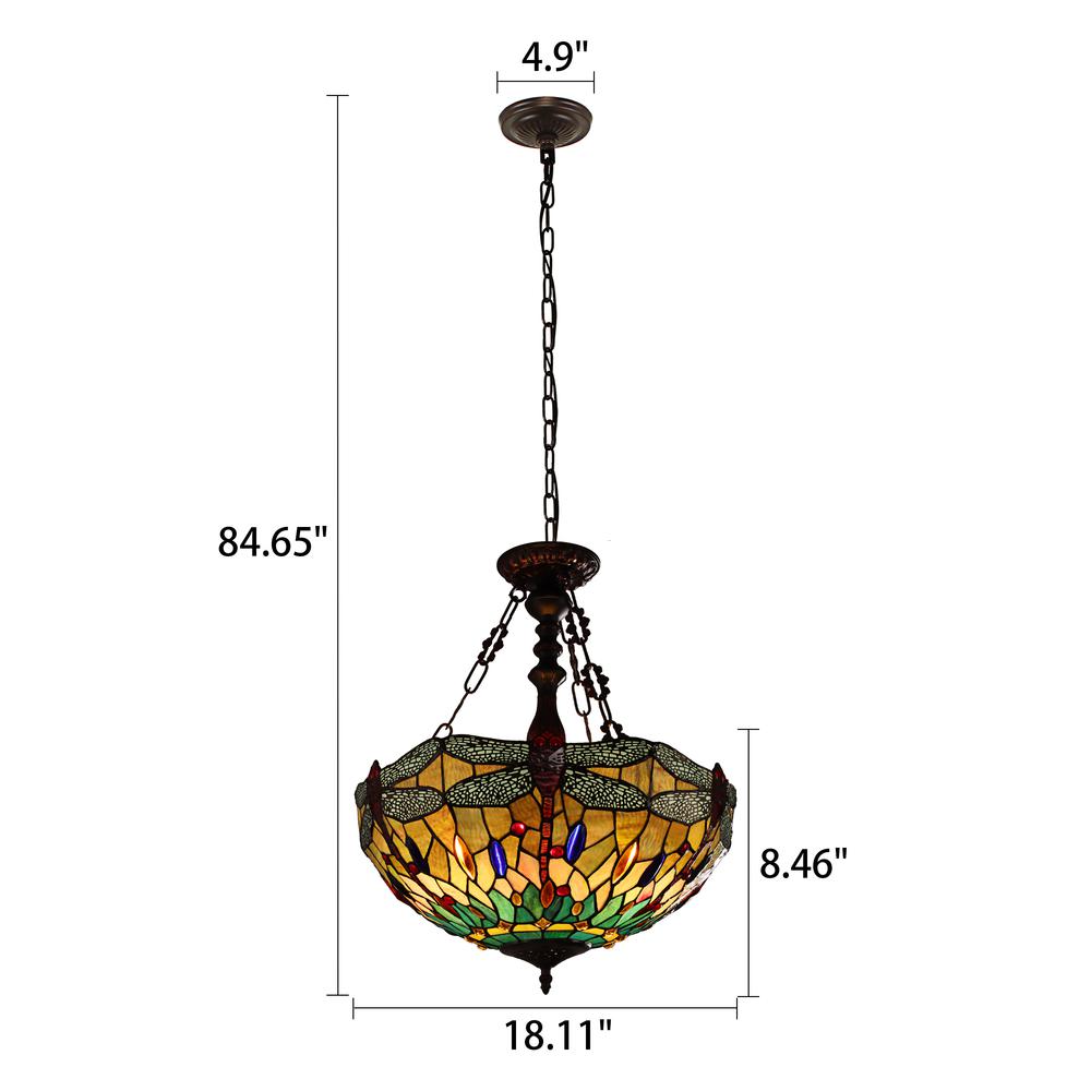 CHLOE-Lighting EMPRESS Tiffany-style Blackish Bronze 3 Light Hanging Pendant 18" Wide. Picture 7