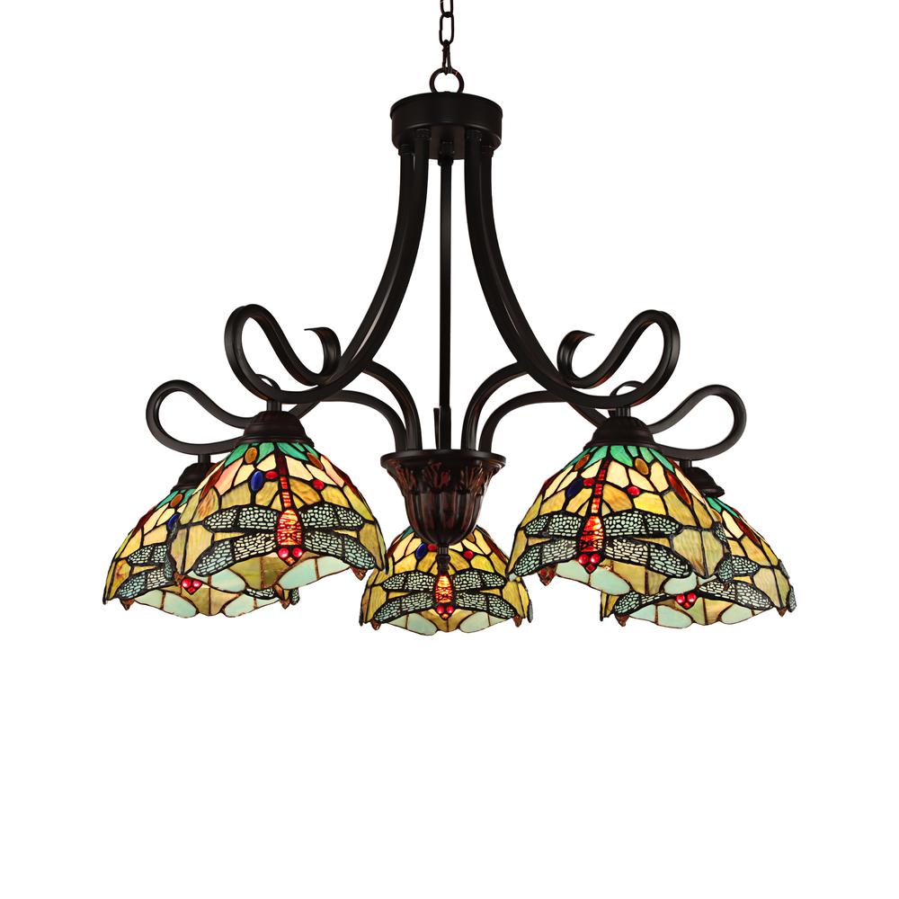 CHLOE Lighting EMPRESS Dragonfly Tiffany-style Dark Bronze 5 Light Large Chandelier 27 " Wide. Picture 1