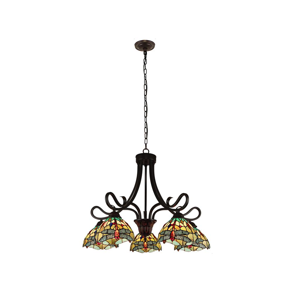CHLOE Lighting EMPRESS Dragonfly Tiffany-style Dark Bronze 5 Light Large Chandelier 27 " Wide. Picture 4