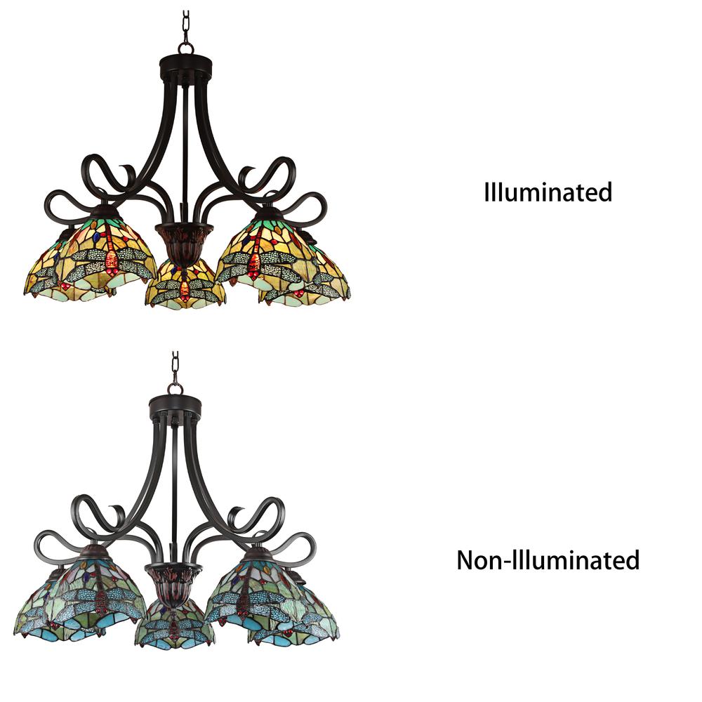 CHLOE Lighting EMPRESS Dragonfly Tiffany-style Dark Bronze 5 Light Large Chandelier 27 " Wide. Picture 5