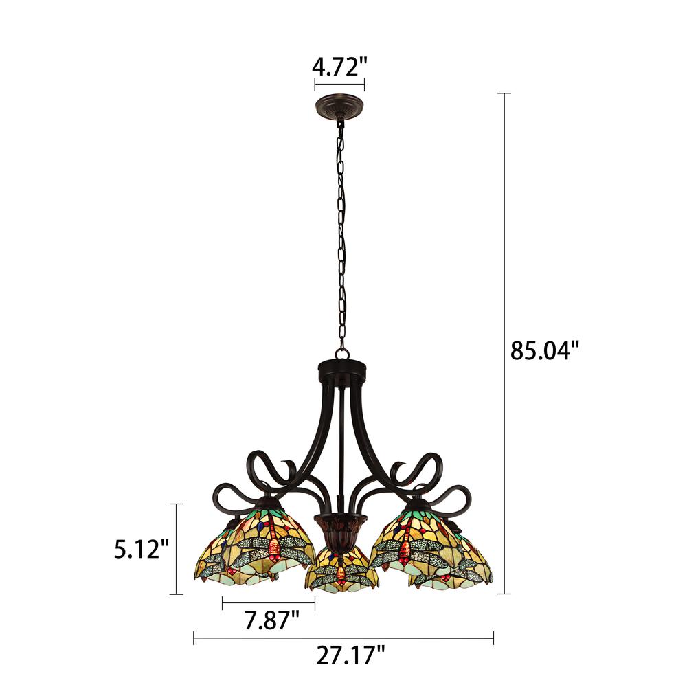 CHLOE Lighting EMPRESS Dragonfly Tiffany-style Dark Bronze 5 Light Large Chandelier 27 " Wide. Picture 6