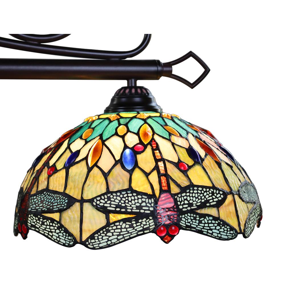 CHLOE Lighting EMPRESS Dragonfly Tiffany-Style Dark Bronze 3 Light Island Pendant, 48" Wide. Picture 3