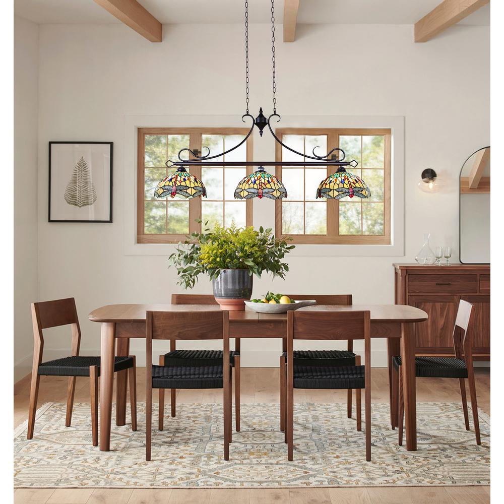 CHLOE Lighting EMPRESS Dragonfly Tiffany-Style Dark Bronze 3 Light Island Pendant, 48" Wide. Picture 7