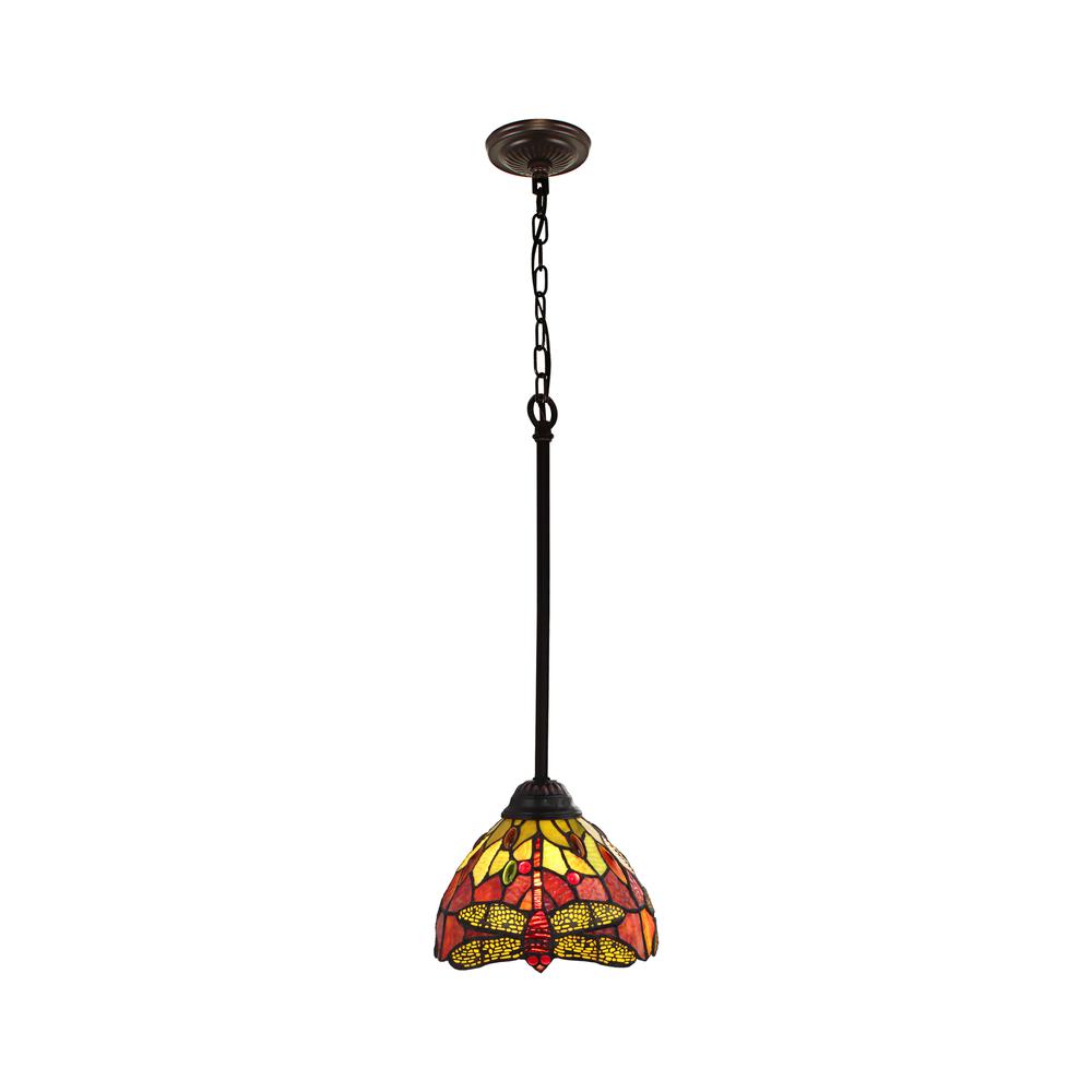 CHLOE Lighting EMPRESS Dragonfly Tiffany-style Dark Bronze 1 Light Mini Pendant 8" Wide. Picture 1