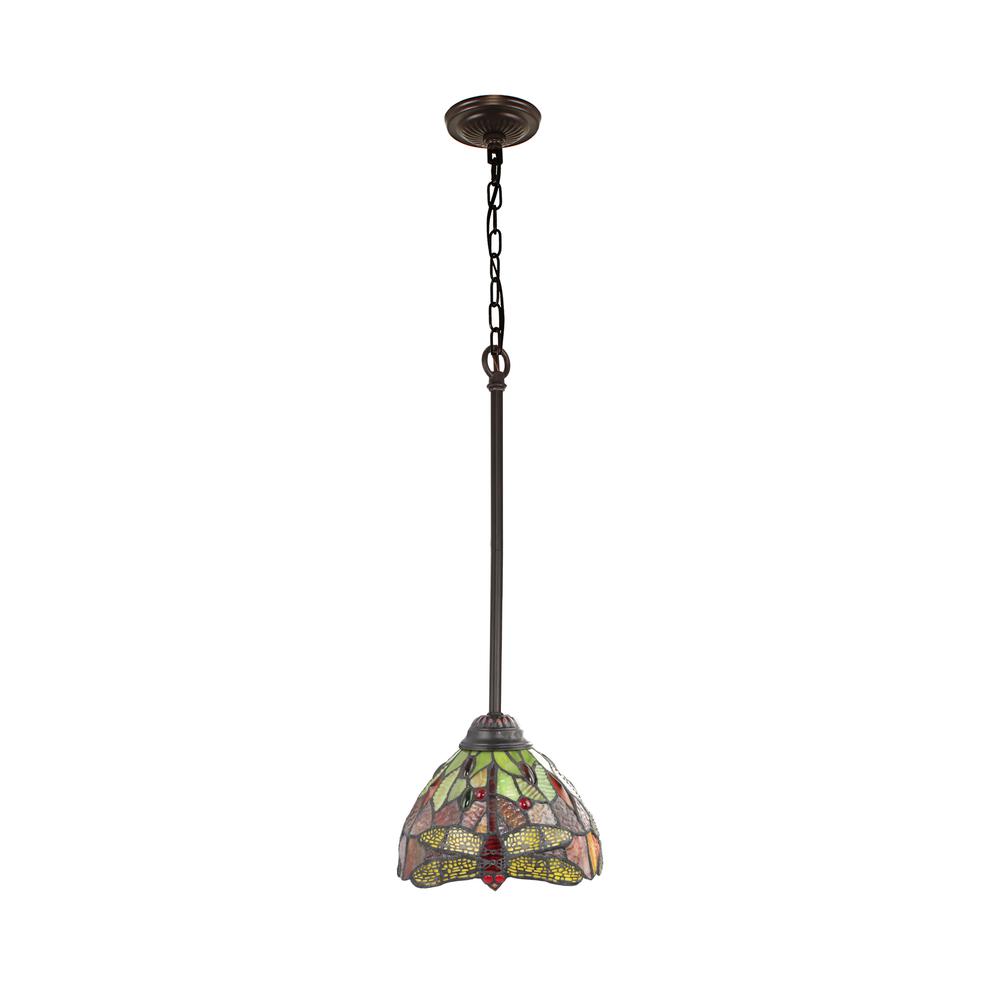 CHLOE Lighting EMPRESS Dragonfly Tiffany-style Dark Bronze 1 Light Mini Pendant 8" Wide. Picture 2
