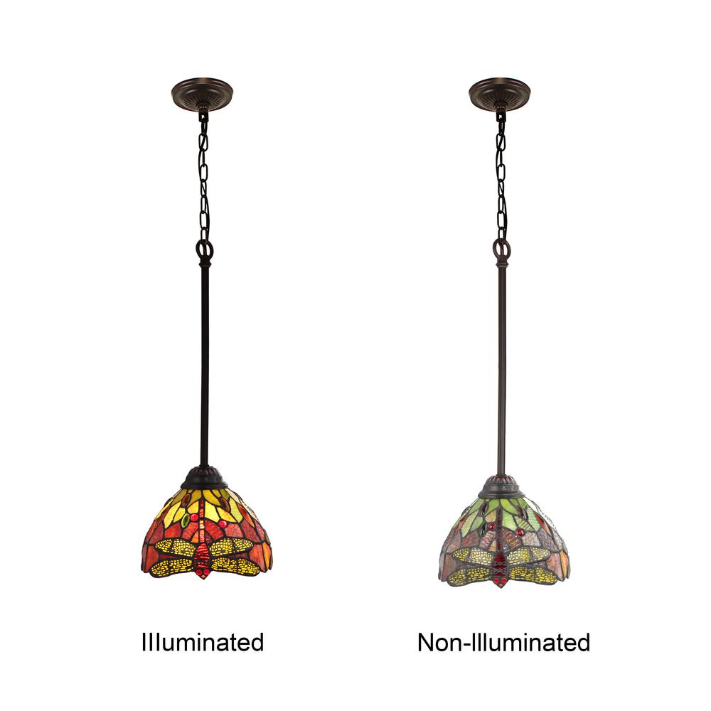 CHLOE Lighting EMPRESS Dragonfly Tiffany-style Dark Bronze 1 Light Mini Pendant 8" Wide. Picture 5