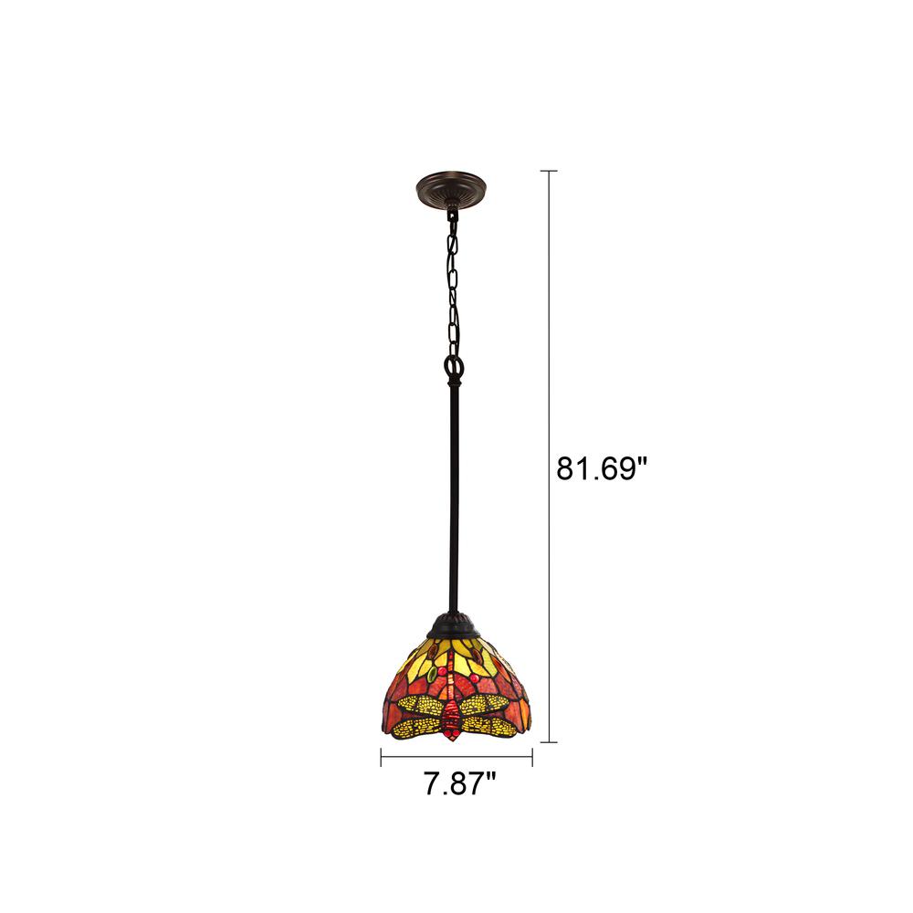 CHLOE Lighting EMPRESS Dragonfly Tiffany-style Dark Bronze 1 Light Mini Pendant 8" Wide. Picture 4