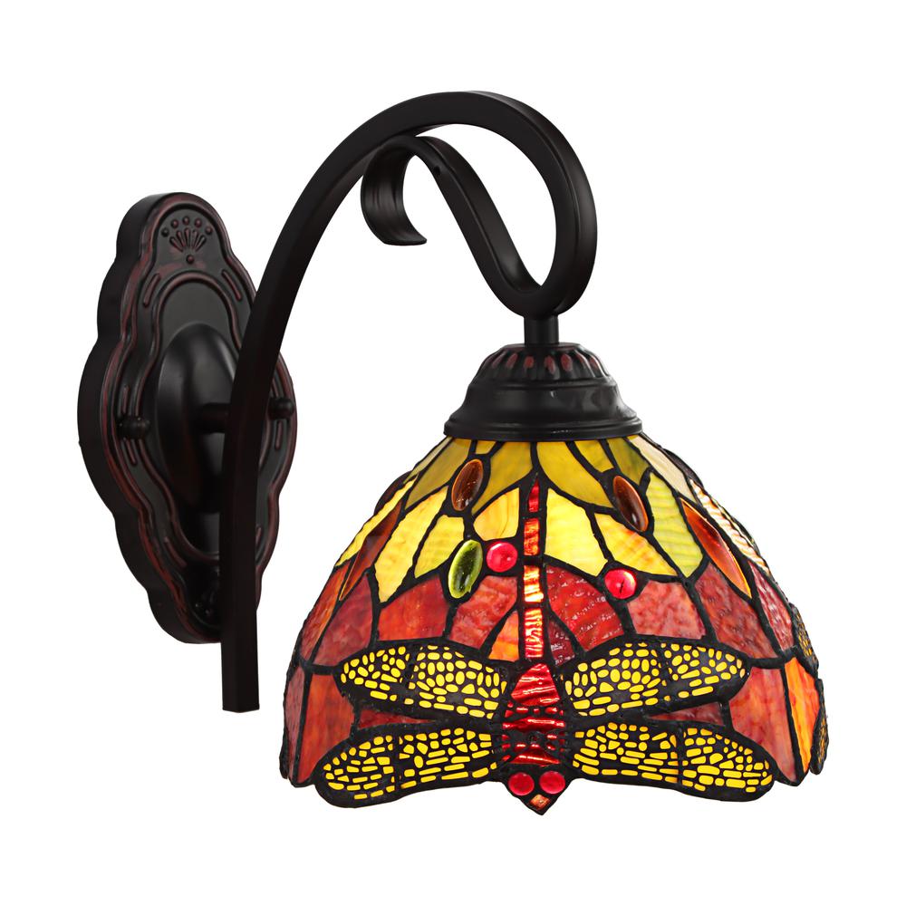 CHLOE Lighting EMPRESS Dragonfly Tiffany-style Dark Bronze 1 Light Wall Sconce 8" Wide. Picture 1