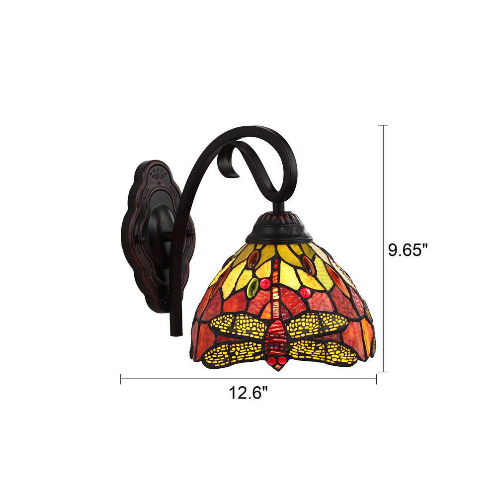 CHLOE Lighting EMPRESS Dragonfly Tiffany-style Dark Bronze 1 Light Wall Sconce 8" Wide. Picture 6