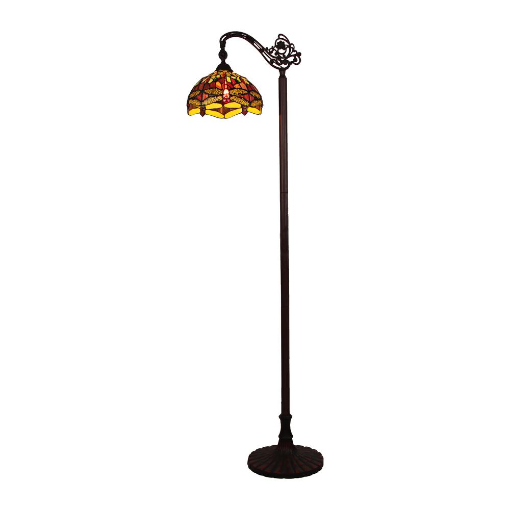 CHLOE Lighting EMPRESS Dragonfly Tiffany-style Dark Bronze 1 Light Reading Floor Lamp 11" Wide. Picture 1