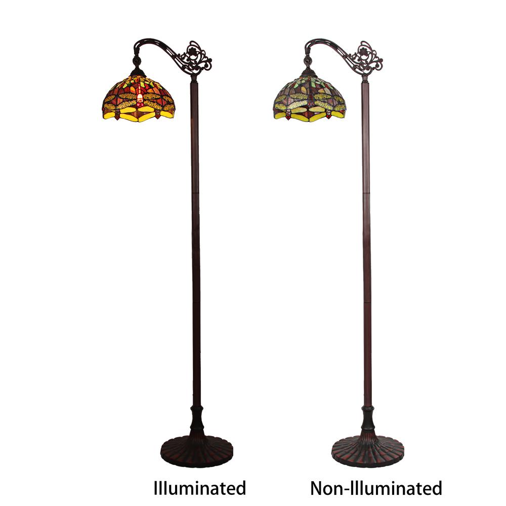 CHLOE Lighting EMPRESS Dragonfly Tiffany-style Dark Bronze 1 Light Reading Floor Lamp 11" Wide. Picture 3