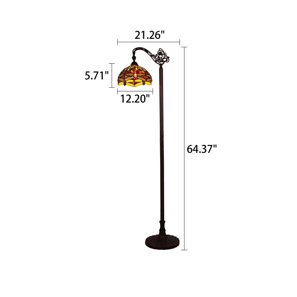 CHLOE Lighting EMPRESS Dragonfly Tiffany-style Dark Bronze 1 Light Reading Floor Lamp 11" Wide. Picture 5