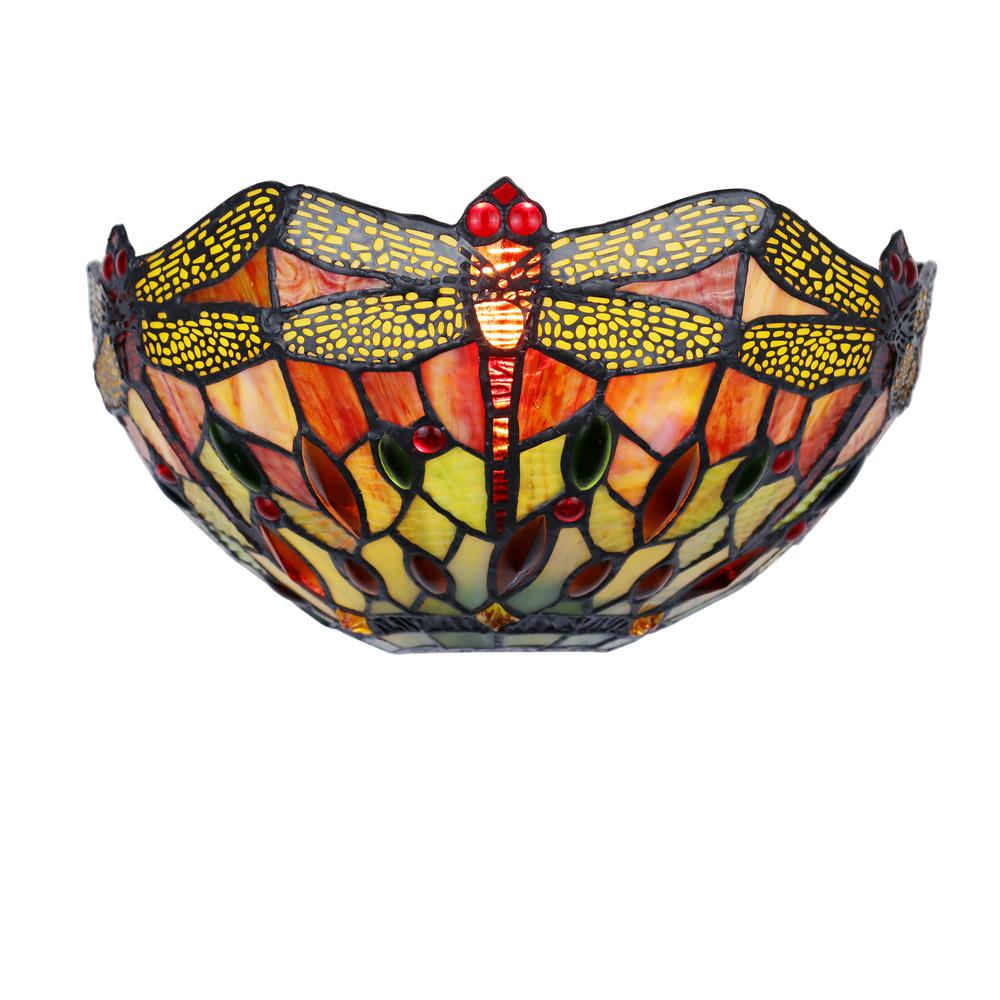 CHLOE Lighting EMPRESS Dragonfly Tiffany-style Dark Bronze 1 Light Wall Sconce 12" Wide. Picture 1