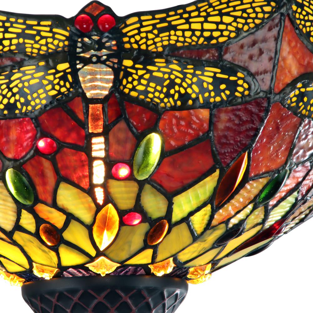 CHLOE Lighting EMPRESS Dragonfly Tiffany-style Dark Bronze 1 Light Torchiere Lamp 14" Wide. Picture 6
