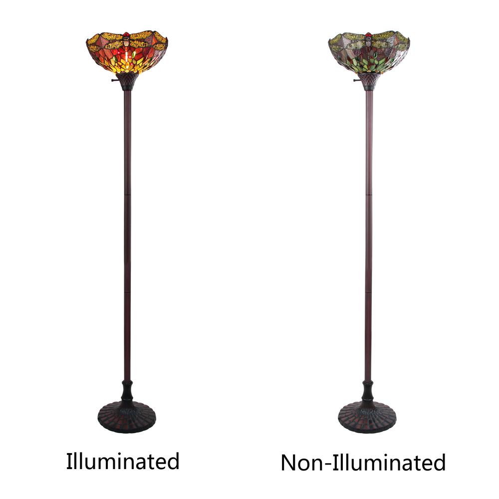 CHLOE Lighting EMPRESS Dragonfly Tiffany-style Dark Bronze 1 Light Torchiere Lamp 14" Wide. Picture 3