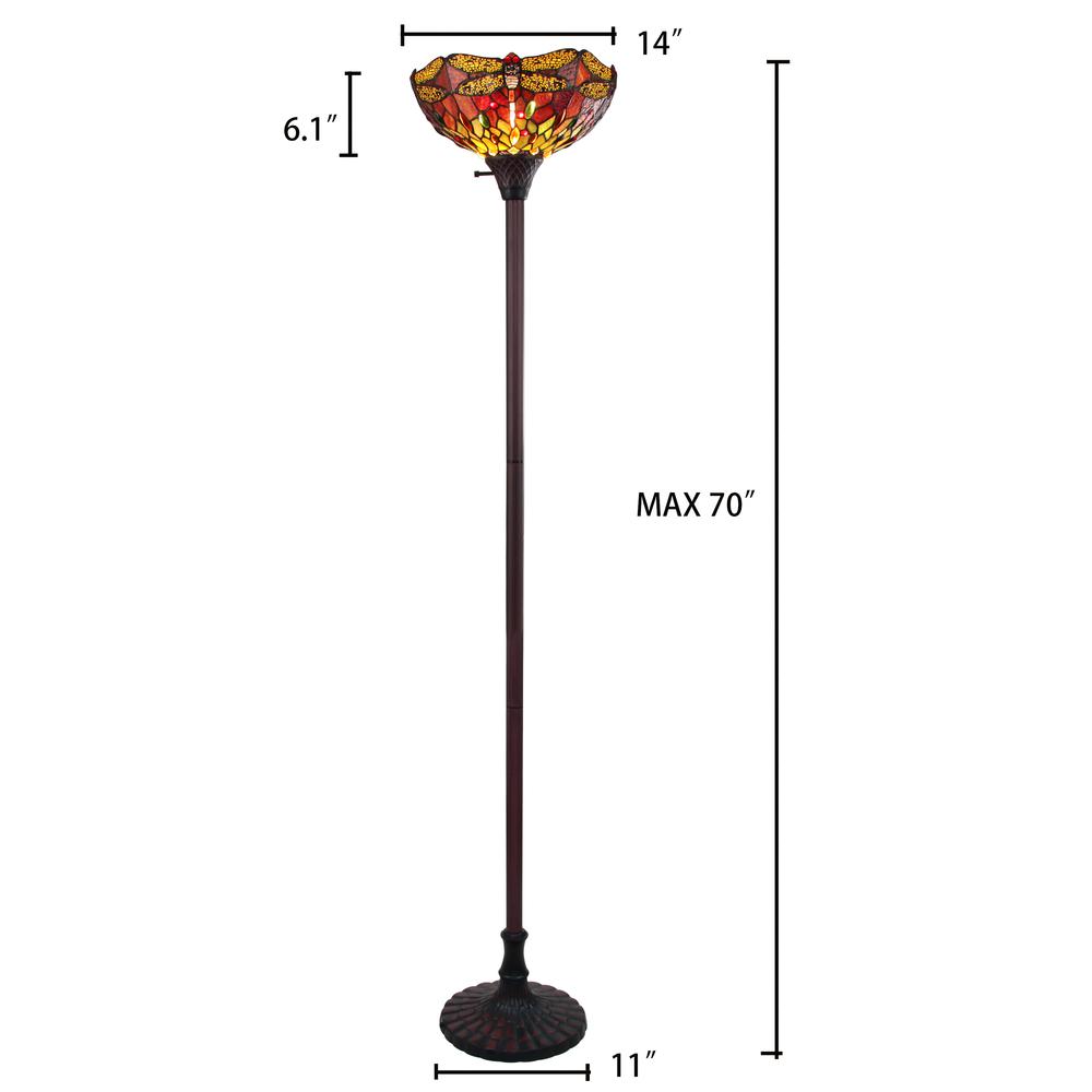 CHLOE Lighting EMPRESS Dragonfly Tiffany-style Dark Bronze 1 Light Torchiere Lamp 14" Wide. Picture 5