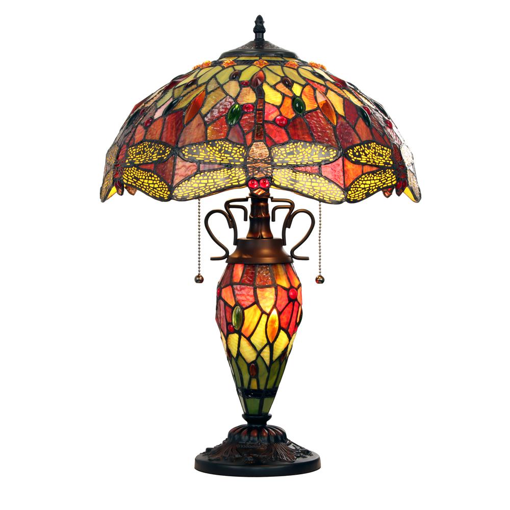 CHLOE Lighting EMPRESS Tiffany-style Dark Bronze 3 Light Double Lit Table Lamp 16" Shade. Picture 1
