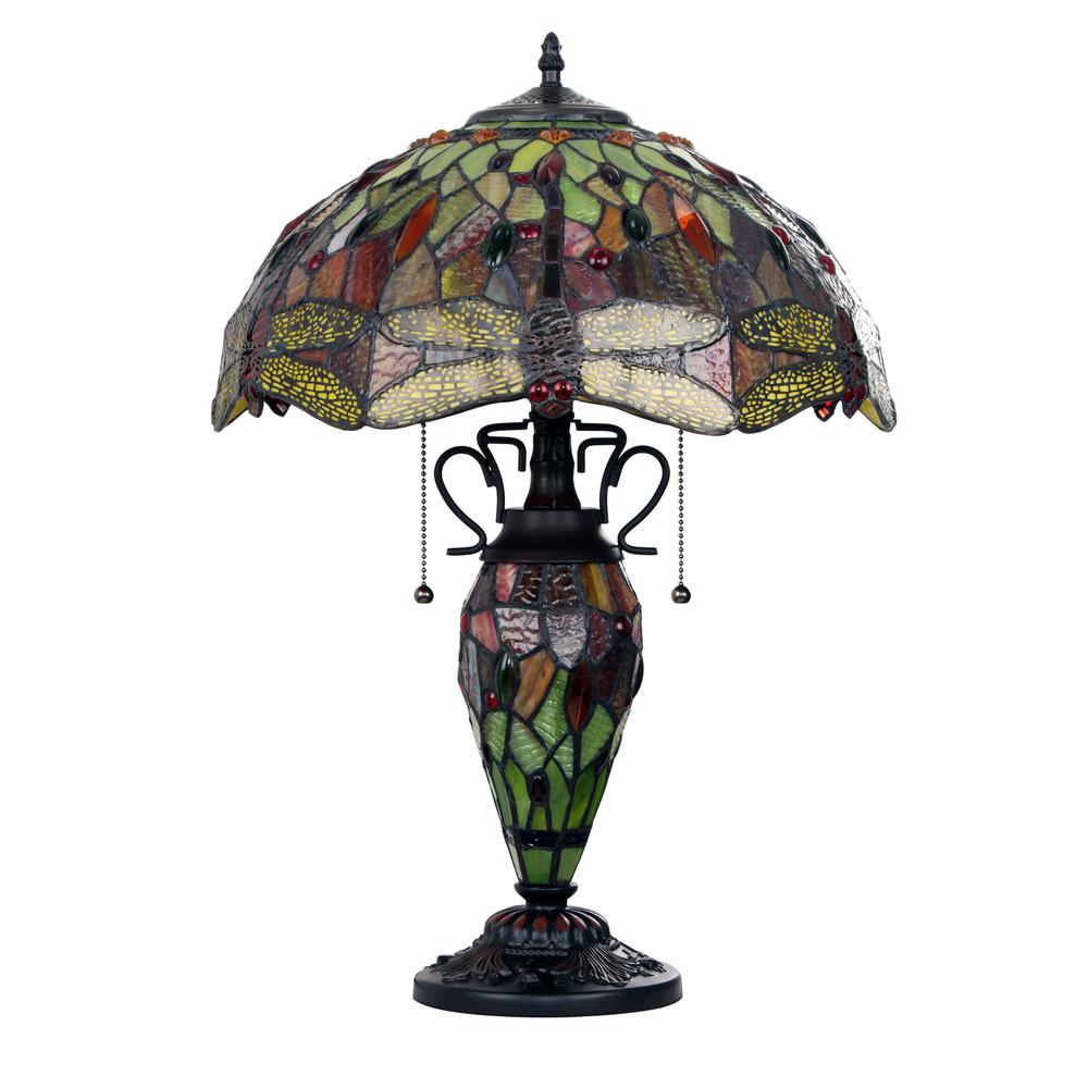 CHLOE Lighting EMPRESS Tiffany-style Dark Bronze 3 Light Double Lit Table Lamp 16" Shade. Picture 2