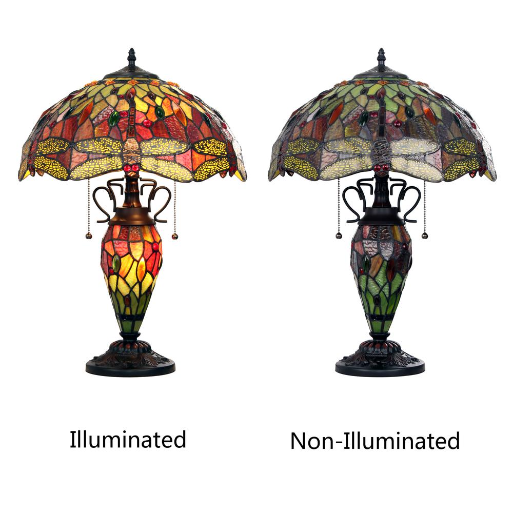 CHLOE Lighting EMPRESS Tiffany-style Dark Bronze 3 Light Double Lit Table Lamp 16" Shade. Picture 5