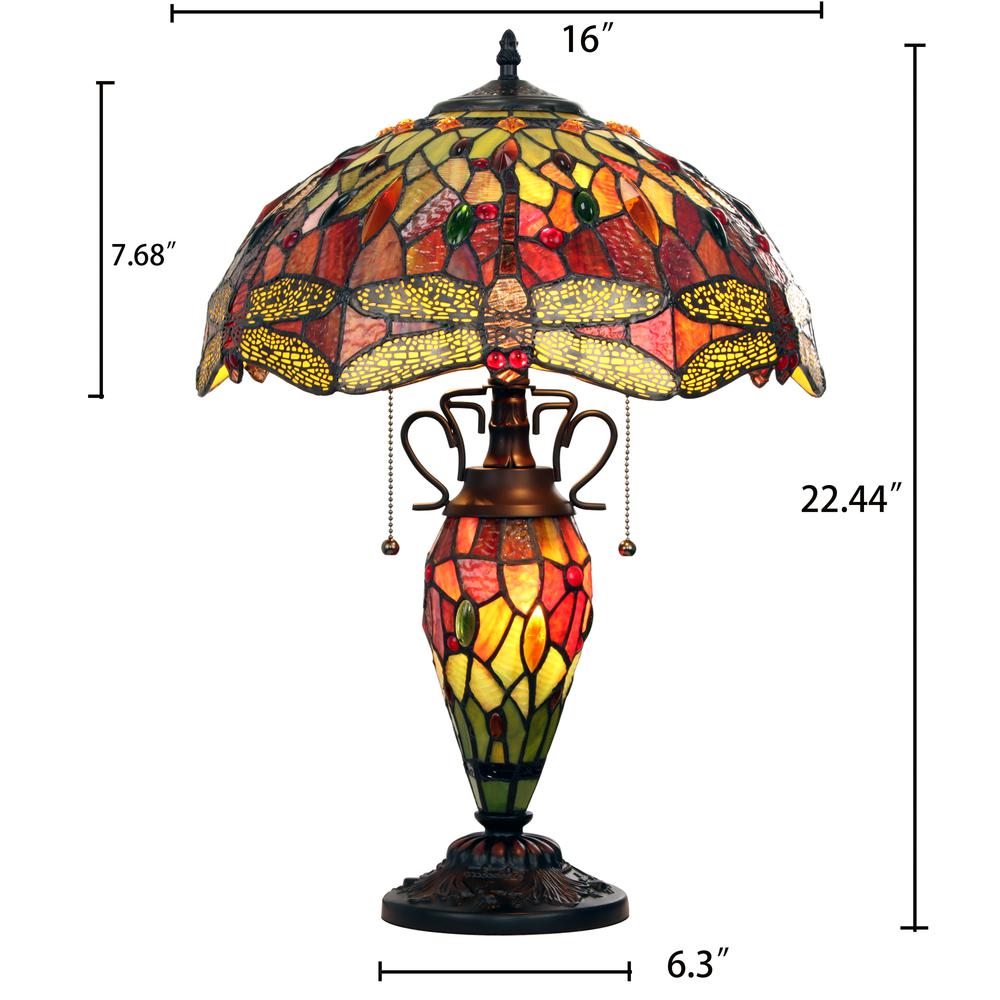 CHLOE Lighting EMPRESS Tiffany-style Dark Bronze 3 Light Double Lit Table Lamp 16" Shade. Picture 7