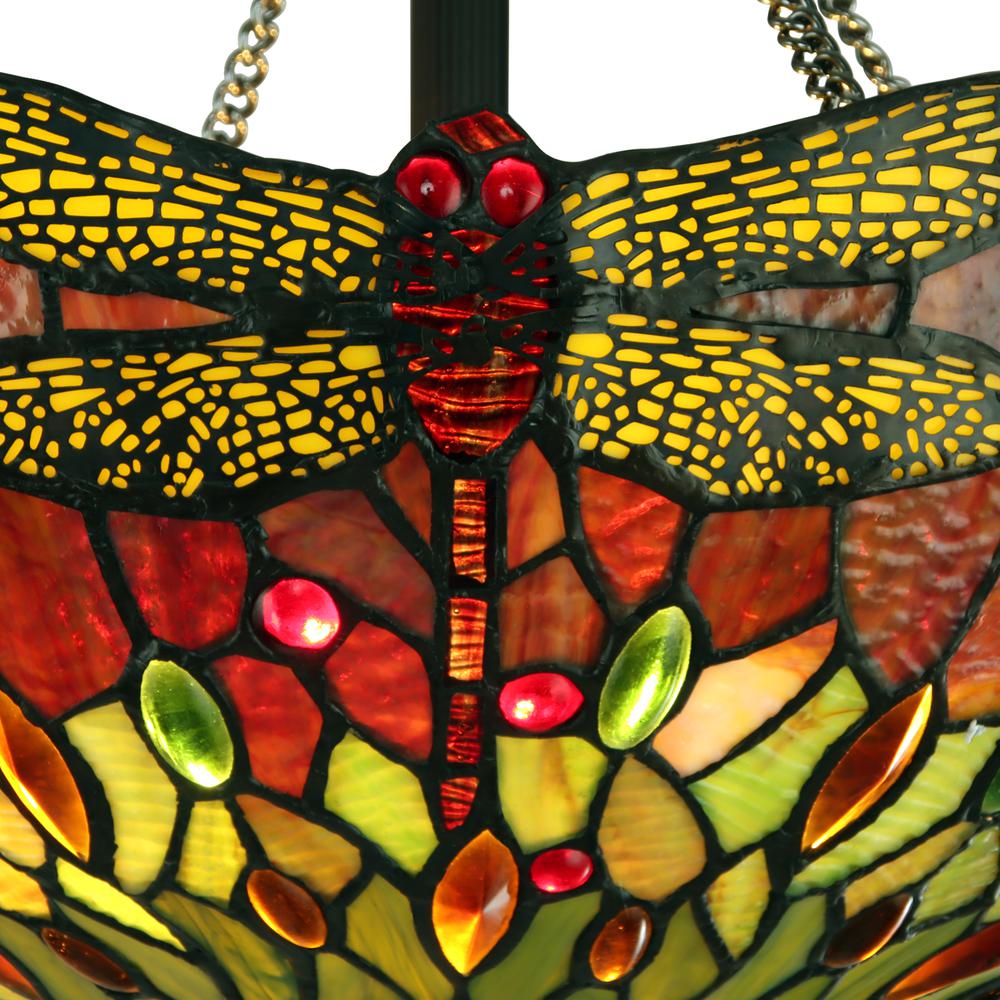 CHLOE Lighting EMPRESS Dragonfly Tiffany-style Dark Bronze 2 Light Semi-Flush 16" Wide. Picture 5