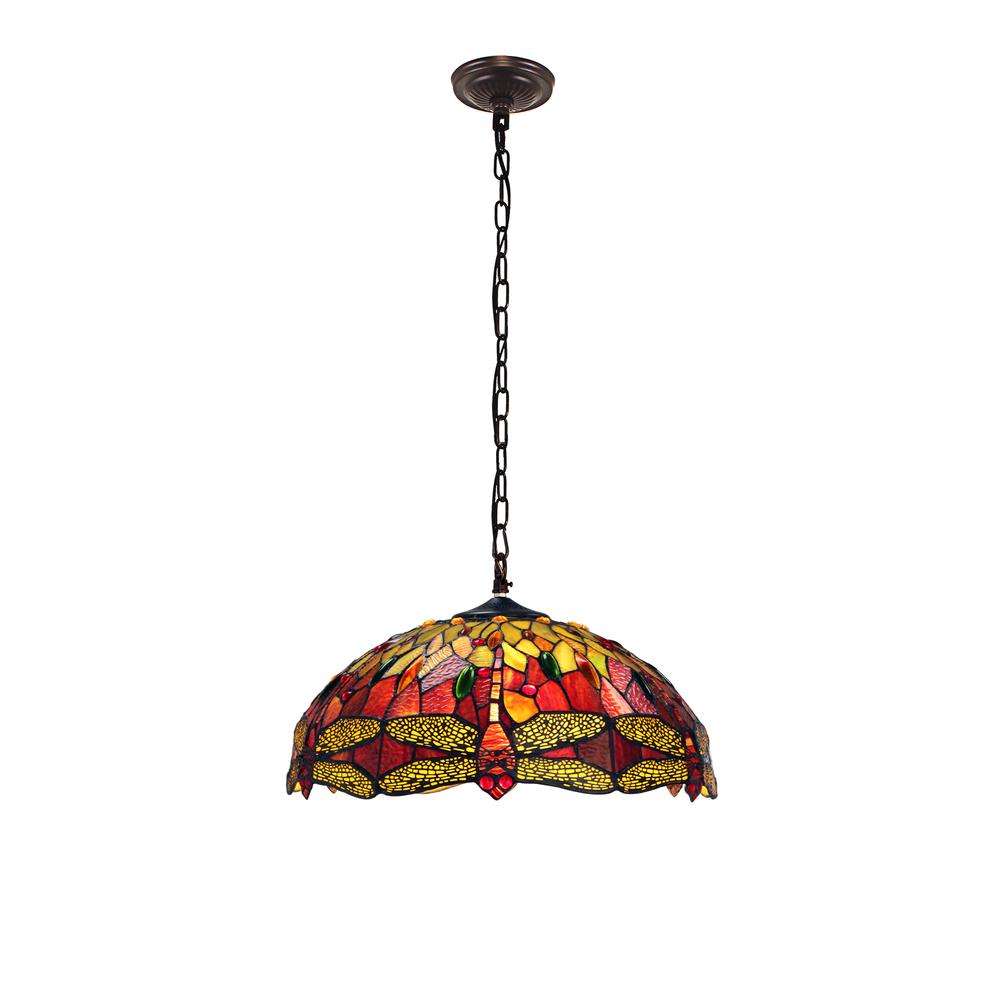 CHLOE Lighting EMPRESS Tiffany-style Blackish Bronze 3 Light Hanging Pendant 18" Wide. Picture 1