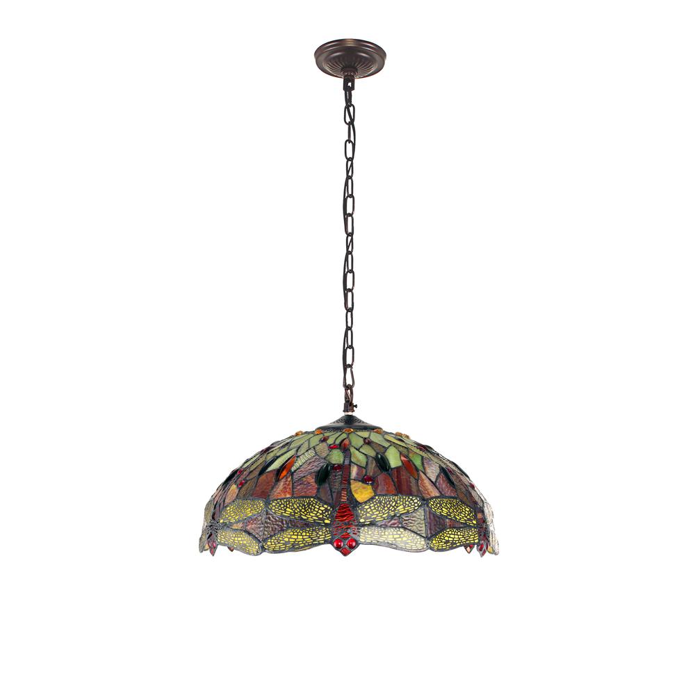 CHLOE Lighting EMPRESS Tiffany-style Blackish Bronze 3 Light Hanging Pendant 18" Wide. Picture 3