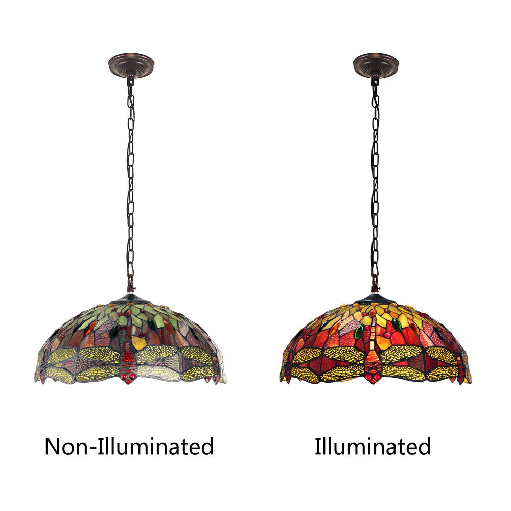 CHLOE Lighting EMPRESS Tiffany-style Blackish Bronze 3 Light Hanging Pendant 18" Wide. Picture 2