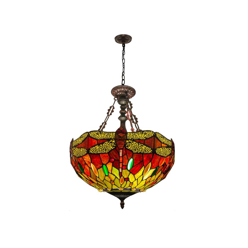 CHLOE Lighting EMPRESS Dragonfly Tiffany-style Dark Bronze 3 Light Inverted Pendant 18" Wide. Picture 1