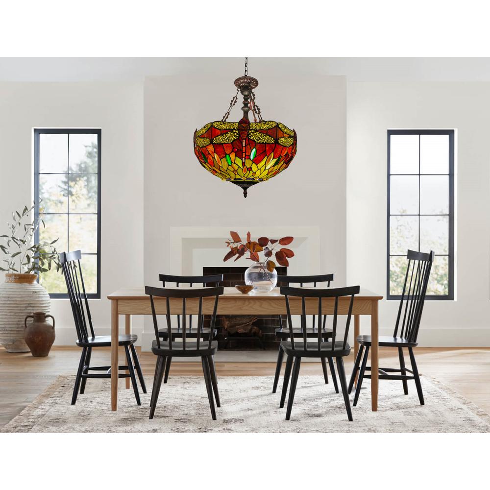 CHLOE Lighting EMPRESS Dragonfly Tiffany-style Dark Bronze 3 Light Inverted Pendant 18" Wide. Picture 5