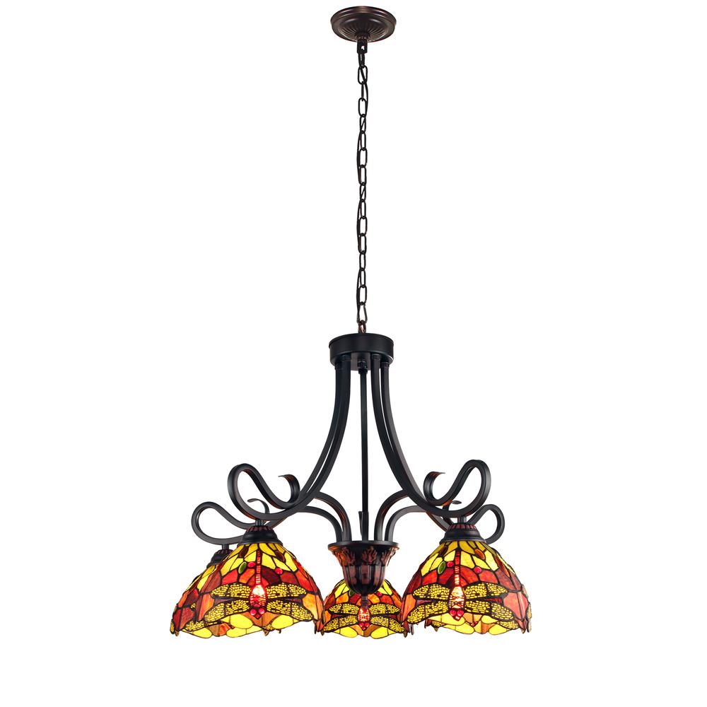 CHLOE Lighting EMPRESS Dragonfly Tiffany-style Dark Bronze 5 Light Large Chandelier 27" Wide. Picture 1
