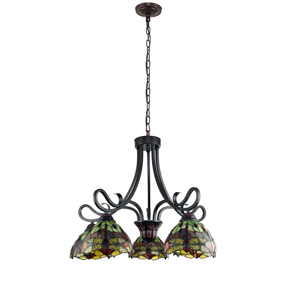 CHLOE Lighting EMPRESS Dragonfly Tiffany-style Dark Bronze 5 Light Large Chandelier 27" Wide. Picture 2
