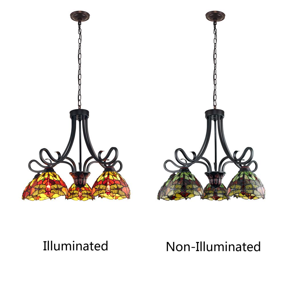 CHLOE Lighting EMPRESS Dragonfly Tiffany-style Dark Bronze 5 Light Large Chandelier 27" Wide. Picture 4