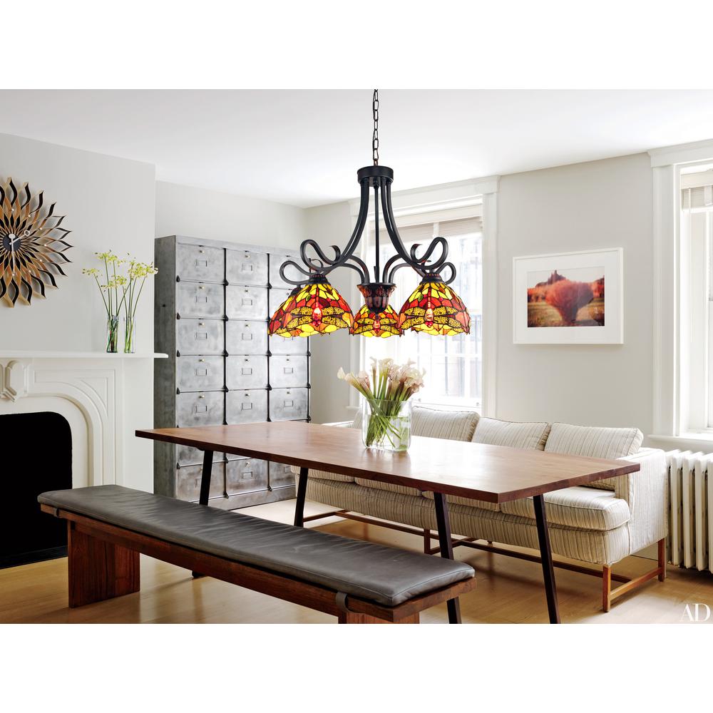 CHLOE Lighting EMPRESS Dragonfly Tiffany-style Dark Bronze 5 Light Large Chandelier 27" Wide. Picture 5