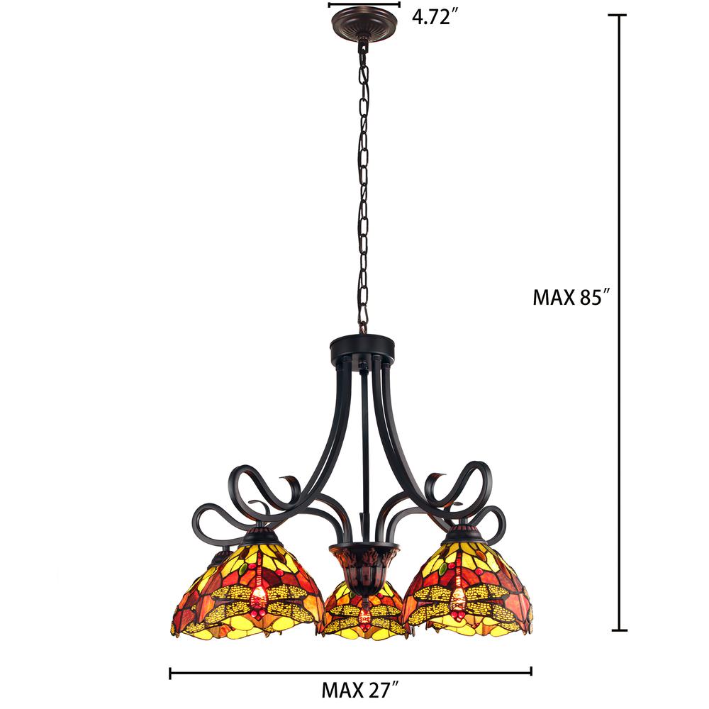 CHLOE Lighting EMPRESS Dragonfly Tiffany-style Dark Bronze 5 Light Large Chandelier 27" Wide. Picture 6